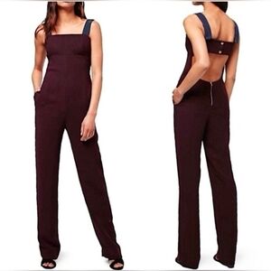 Topshop Burgundy Jumpsuit Wide Leg Navy Straps Chic Minimalist
